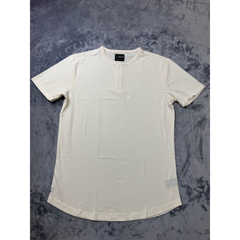 Cuts Clothing Crew Curve-Hem Henley T-Shirt Men's Small S Egg-Shells Pyca Pro